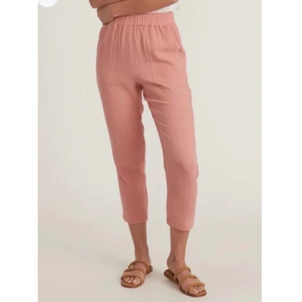 Marine Layer Paula Easy Tapered Gauze Cotton Pants Size L Rosette Pink lagenlook